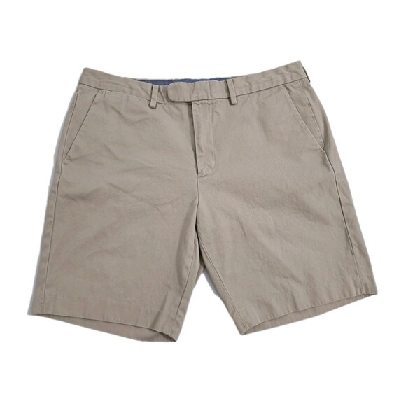 J Crew Bowery Men's 34 Slim Chino Flat Front Shorts Golf Work Bermuda Khaki Tan - Picture 1 of 9